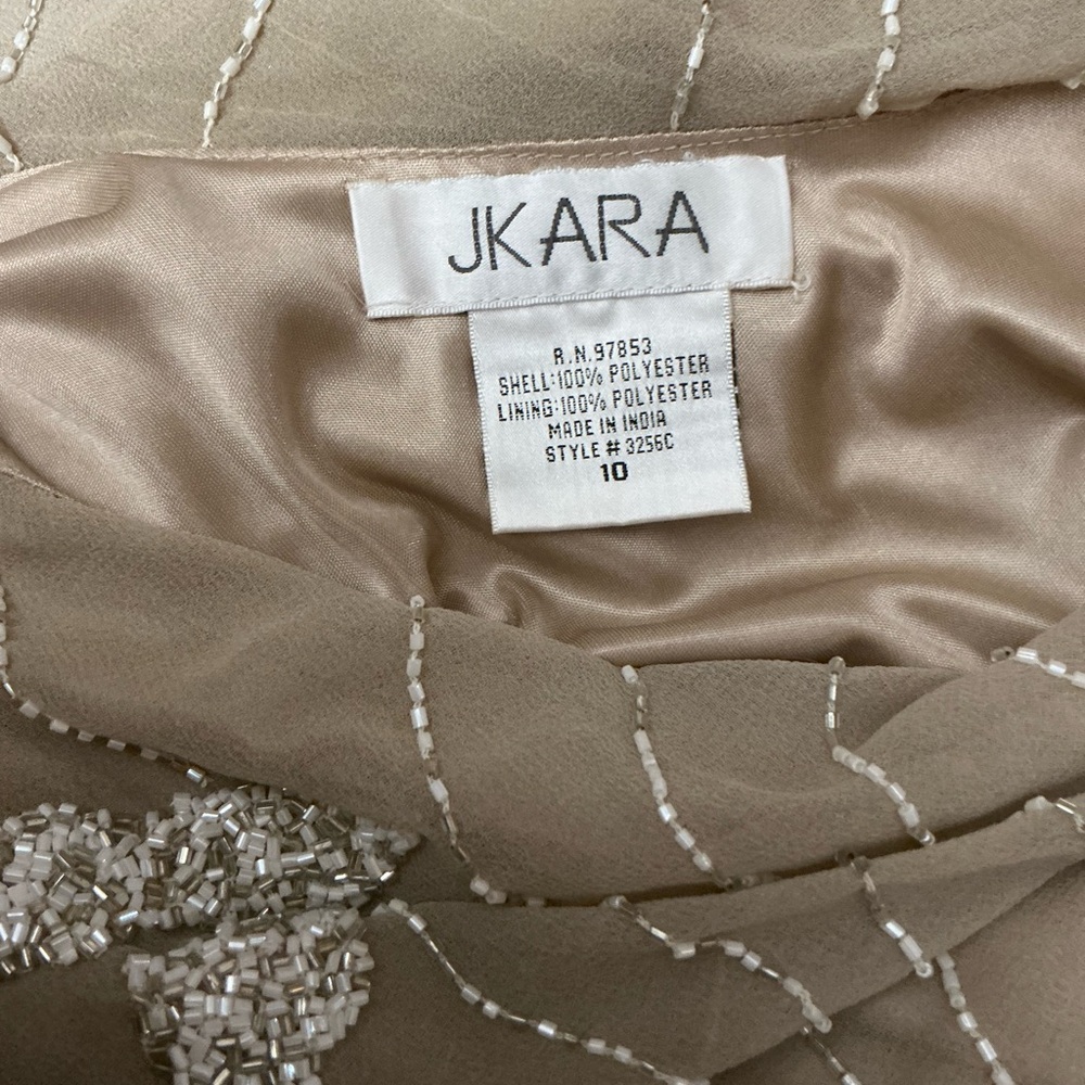 JKara Beautiful Beige Polyester Chiffon Ball Gown Hand Beaded   Size 10   NWT - Picture 2 of 11